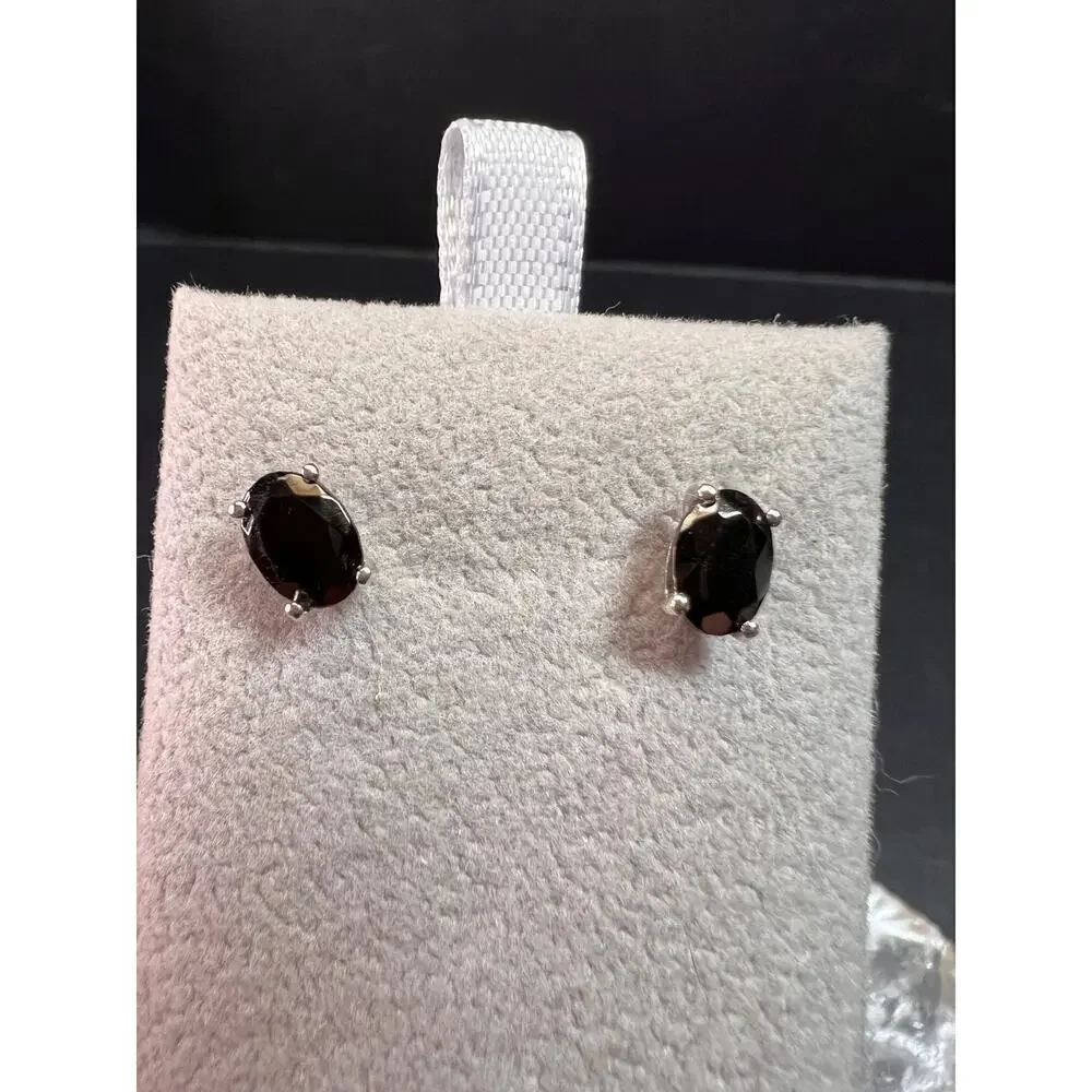 New Elite Shungite Rhodium Over Sterling Silver Oval Stud Earrings